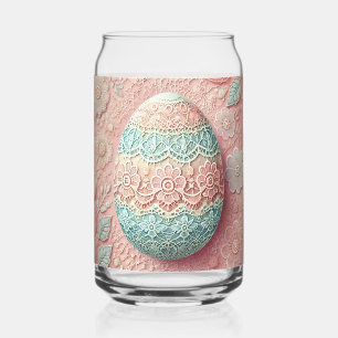Lace pink blue pastel floral Easter egg drawing Can Glass