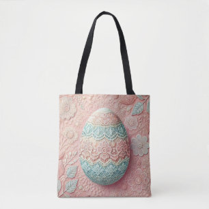 Lace pink blue pastel floral Easter egg drawing Tote Bag