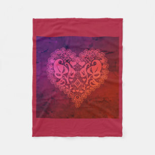 Lace pink heart leaves floral lacy Valentines Day Fleece Blanket
