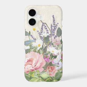 Lace Pink Peony Floral w Wild Flowers Hand Painted