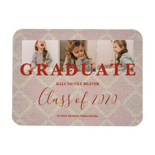 Lace Pre-K Graduation 3 Photos Textile Texture Magnet