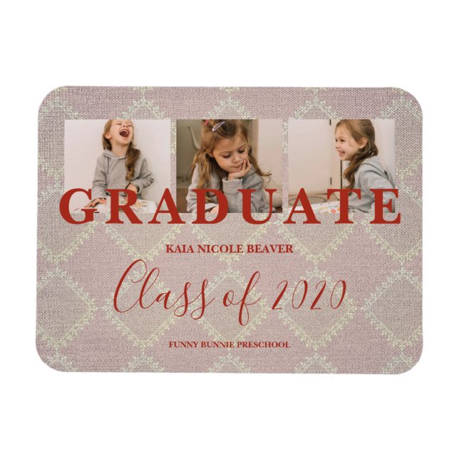 Lace Pre-K Graduation 3 Photos Textile Texture Magnet (Horizontal)