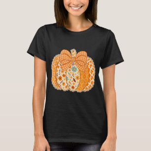 Lace Pumpkin Coquette Bow Thanksgiving Fall Girly T-Shirt