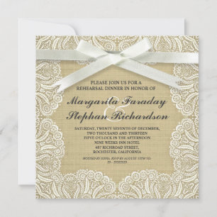 lace ribbon & burlap rustic rehearsal dinner invitation
