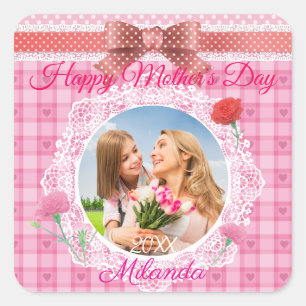 Lace Ribbon Happy Mother’s Day Square Sticker