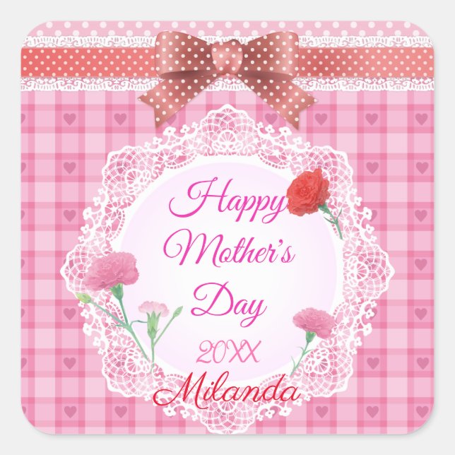 Lace Ribbon Happy Mother’s Day Square Sticker (Front)