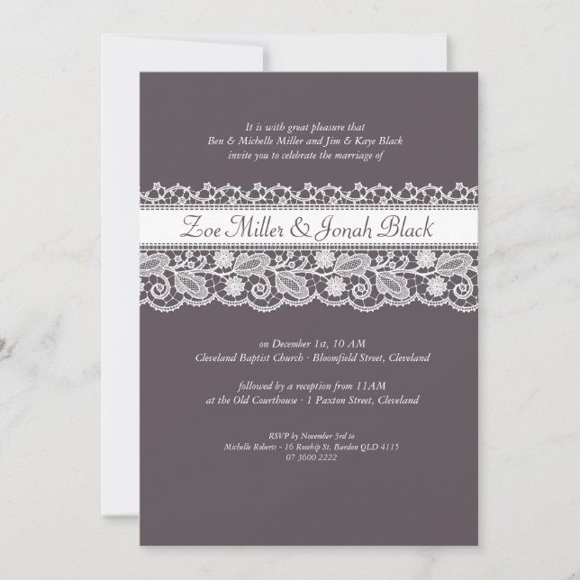 Lace Ribbon Wedding Invitation (Front)