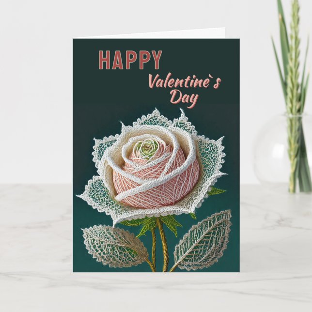 Lace Rose Happy Valentine`s Day Floral Holiday Card (Front)