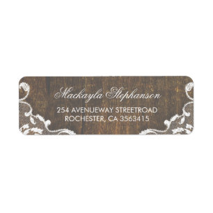 Lace Rustic Wood Wedding Return Address Label