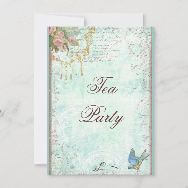 Lace Scrolls, Bluebird & Tassels Invite (Front)