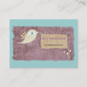 Lace stitched berry gold bird flower custom design business card