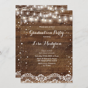Lace String Lights Graduation Party Card Rustic