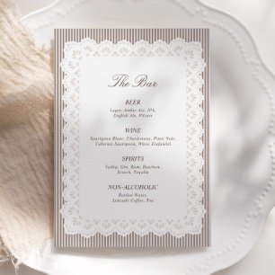 Lace Striped Brown Wedding Bar Menu Card