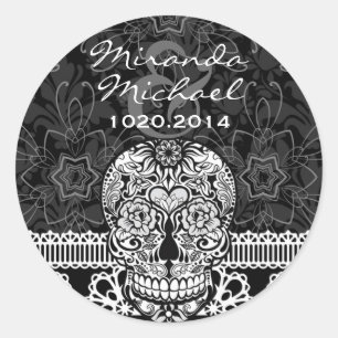 Lace Sugar Skull Day of the Dead Save the Date Classic Round Sticker