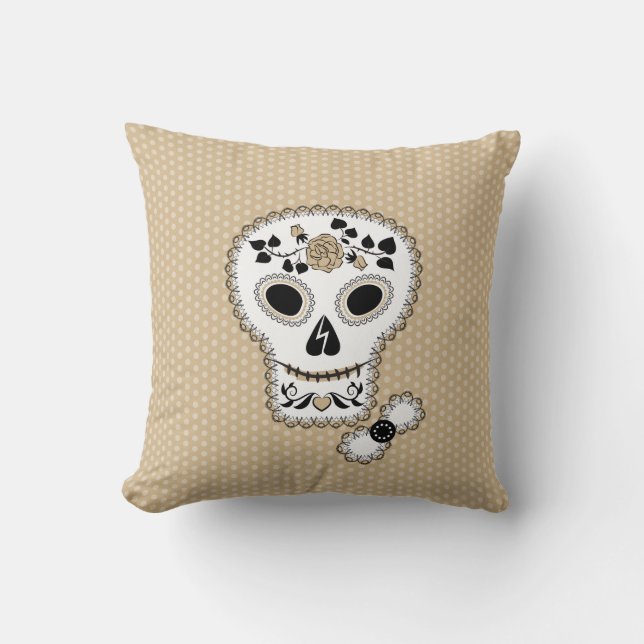 Lace Sugar Skull Throw Pillow (Front)