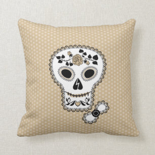 Lace Sugar Skull Throw Pillow