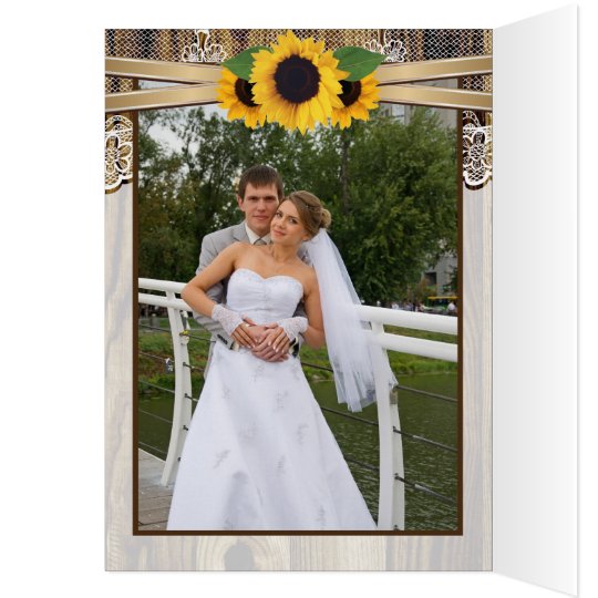Lace, sunflowers and wood wedding Thank You Card