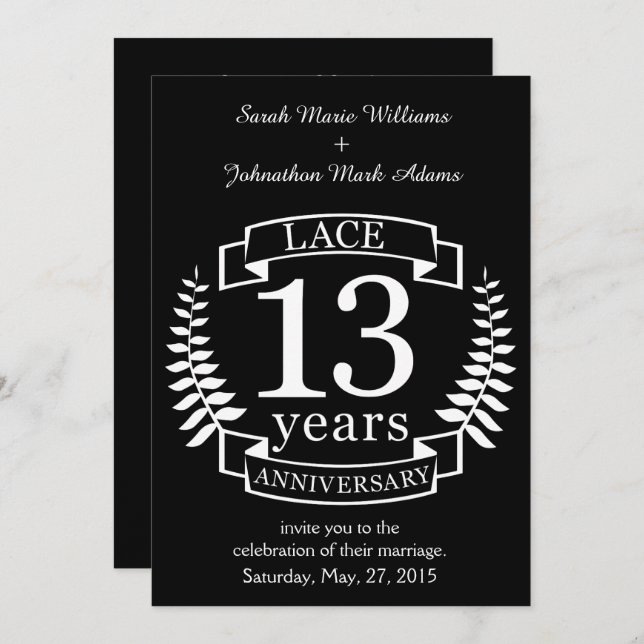 Lace Traditional wedding anniversary 13 years Invitation (Front/Back)