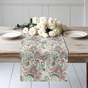 Lace-Trimmed Table Runner with Victorian Florals