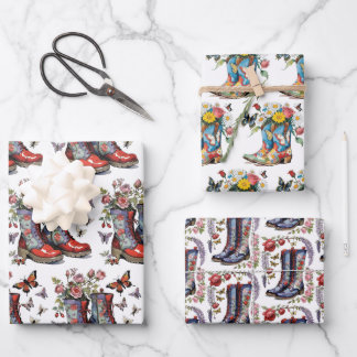 Lace-Up Boots and Butterfly Floral Wrapping Paper Sheet