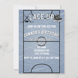 Lace Up Hockey Birthday  Invitation