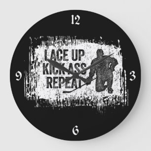 Lace Up. Repeat. (hockey) Large Clock