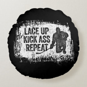 Lace Up. Repeat. (hockey) Round Cushion