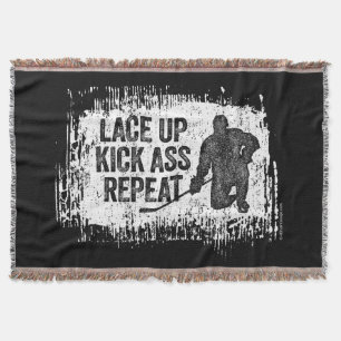Lace Up. Repeat. (hockey) Throw Blanket