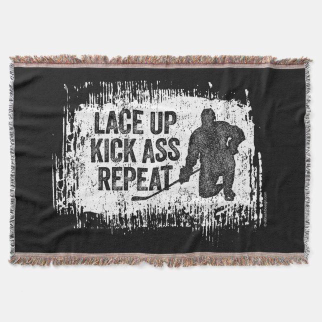 Lace Up. Repeat. (hockey) Throw Blanket (Front)