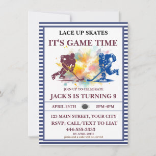 "Lace Up Skates, It's Game Time" Ice Hockey  Invitation
