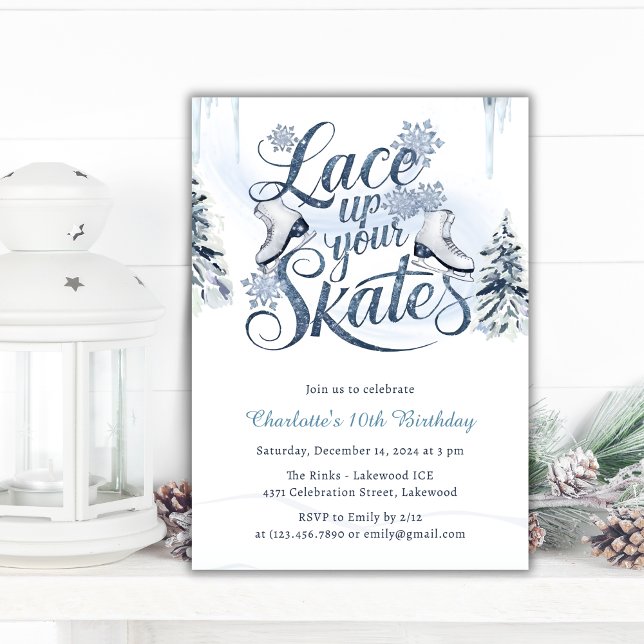 Lace Up Your Skates Winter Ice Skating Birthday Invitation (Lace Up Your Skates Winter Ice Skating Birthday Invitation)