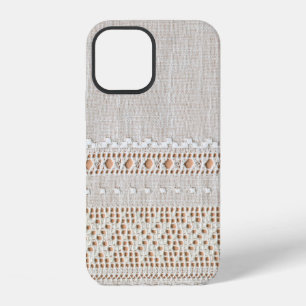 Lace vintage background with embroidery, grid iPhone 12 case