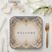 Lace vintage bird taupe ivory welcome