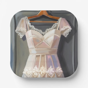 Lace Wedding Dress Bridal Gown Watercolor Paper Plate