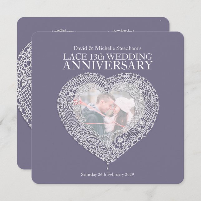 Lace wedding heart 13 years party invitations (Front/Back)