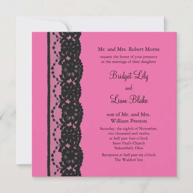 Lace Wedding Invitation (fuchsia) (Front)