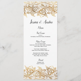 Lace Wedding Menu Card in Gold Foil Vintage Boho
