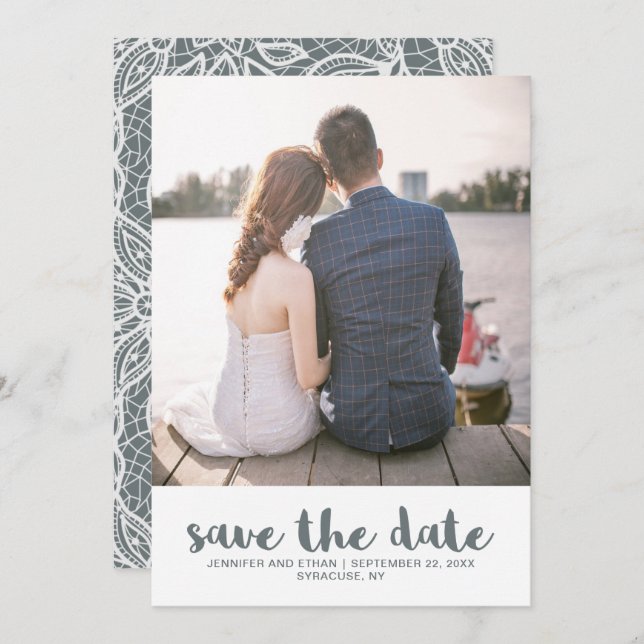 Lace Wedding Save the Date Photo (Front/Back)