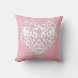 Lace white heart leaves floral lacy Valentines Day Cushion