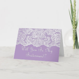 lace will you be my bridesmaid?  purple invitation