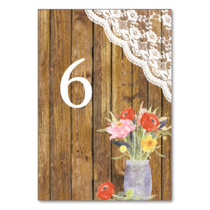 Lace Wood Mason Jar Floral Wedding Table Table Number
