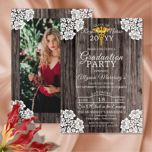 Lace Wood Photo Nursing School Medical Graduation Invitation