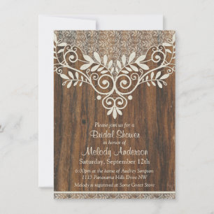 Lace Wood Rustic Vintage Ivory Bridal Shower Invitation