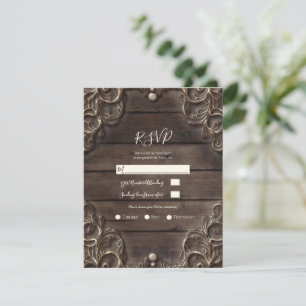 Lace & Wood Rustic Vintage Wedding Reply RSVP Invitation