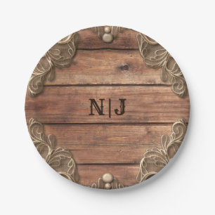 Lace Wood Rustic Vintage Western Elegant Wedding Paper Plate