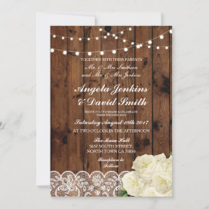 Lace Wood Wedding Rustic Rose Light Invitations