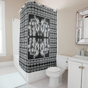 Lacecap Hydrangea Black And White Abstract    Shower Curtain