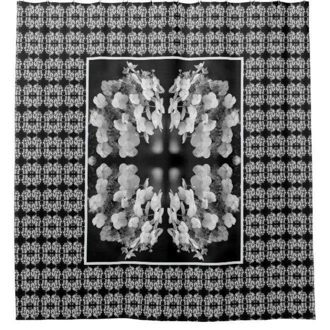 Lacecap Hydrangea Black And White Abstract    Shower Curtain (Front)