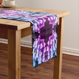 Lacecap Hydrangea Black White Tinted Abstract Short Table Runner