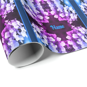 Lacecap Hydrangea Black White Tinted Personalised Wrapping Paper